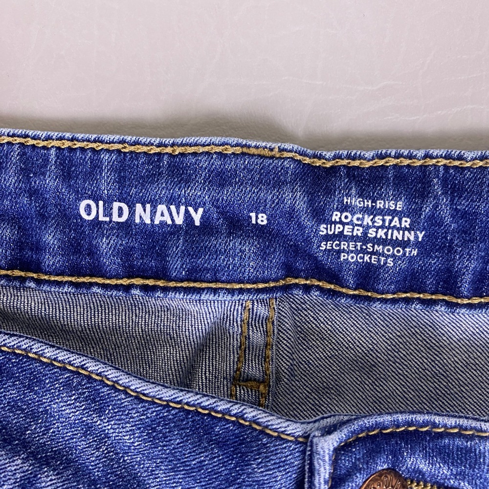 Old Navy Jeans‎ Women Size 18 Blue High-Rise Rockstar Super Skinny Distressed - Picture 2 of 11